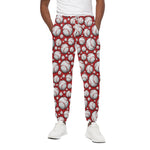 Red Baseball Pattern Print Cotton Pants