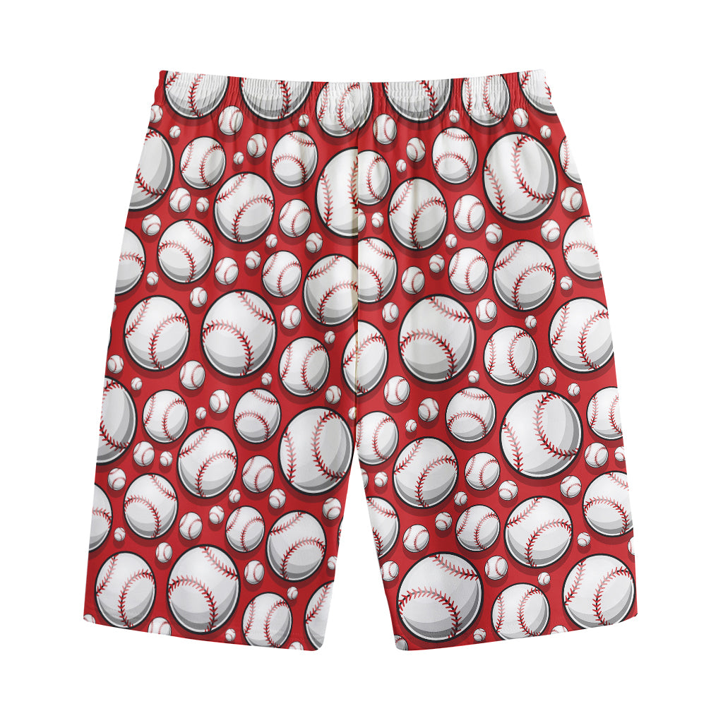 Red Baseball Pattern Print Cotton Shorts