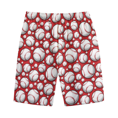 Red Baseball Pattern Print Cotton Shorts