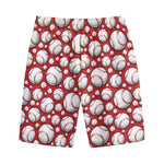 Red Baseball Pattern Print Cotton Shorts