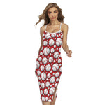 Red Baseball Pattern Print Cross Back Cami Dress