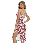 Red Baseball Pattern Print Cross Back Cami Dress
