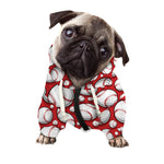 Red Baseball Pattern Print Dog Zip Up Hoodie