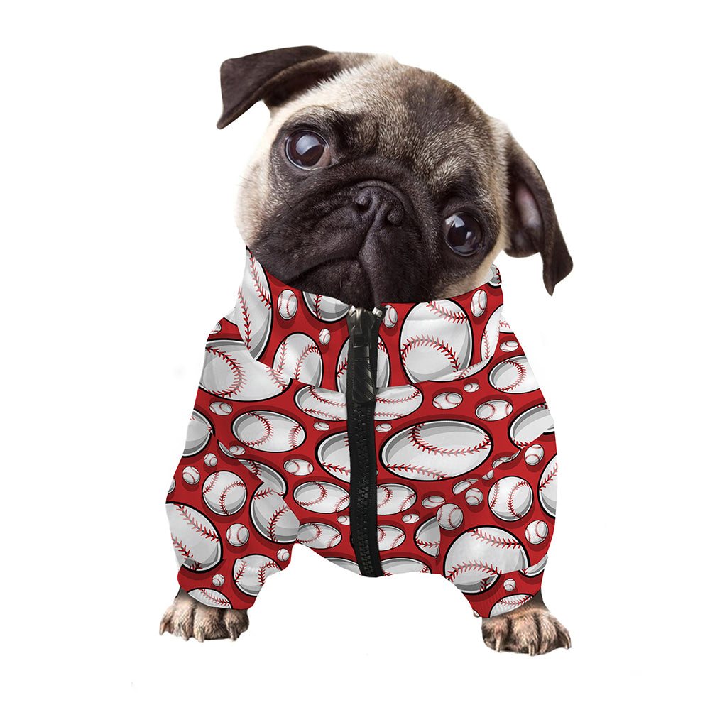 Red Baseball Pattern Print Dog Zip Up Jacket
