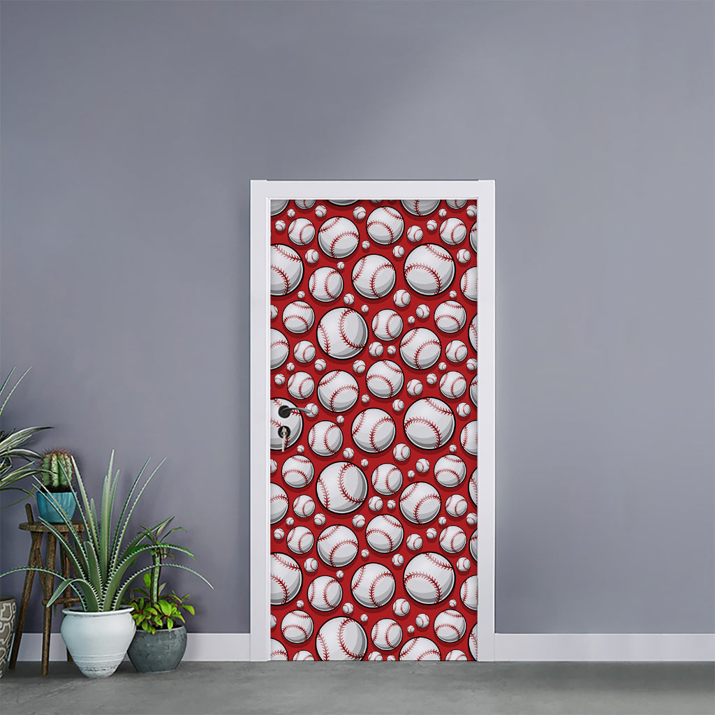 Red Baseball Pattern Print Door Sticker