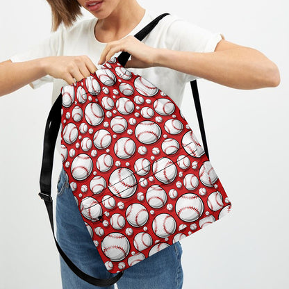 Red Baseball Pattern Print Drawstring Backpack