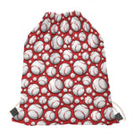 Red Baseball Pattern Print Drawstring Bag