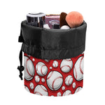 Red Baseball Pattern Print Drawstring Makeup Bag