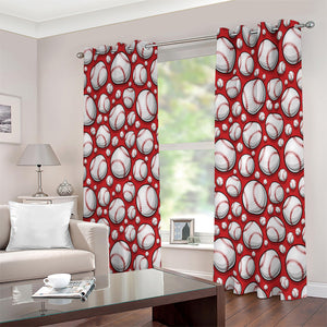 Red Baseball Pattern Print Extra Wide Grommet Curtains