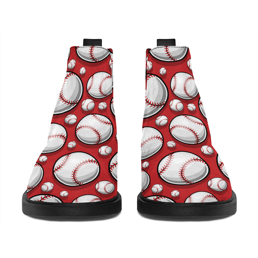 Red Baseball Pattern Print Flat Ankle Boots