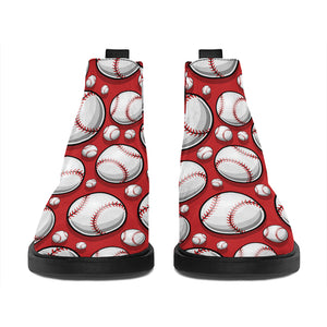 Red Baseball Pattern Print Flat Ankle Boots