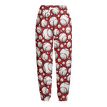 Red Baseball Pattern Print Fleece Lined Knit Pants
