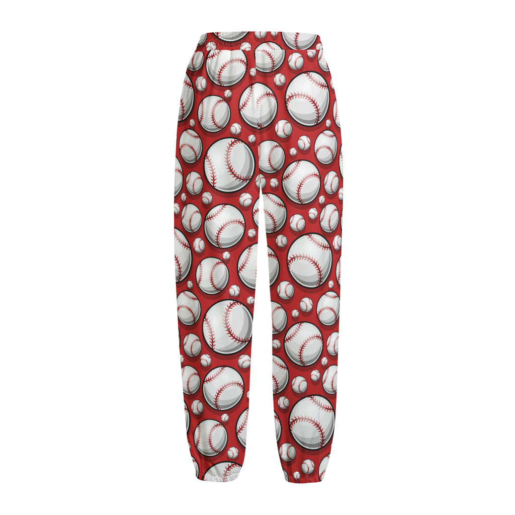 Red Baseball Pattern Print Fleece Lined Knit Pants