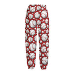 Red Baseball Pattern Print Fleece Lined Knit Pants
