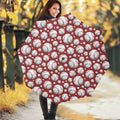 Red Baseball Pattern Print Foldable Umbrella