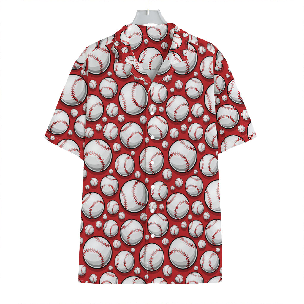 Red Baseball Pattern Print Hawaiian Shirt