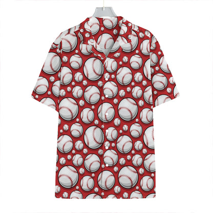 Red Baseball Pattern Print Hawaiian Shirt