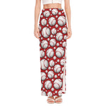 Red Baseball Pattern Print High Slit Maxi Skirt