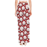 Red Baseball Pattern Print High Slit Maxi Skirt