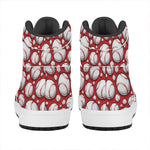 Red Baseball Pattern Print High Top Leather Sneakers