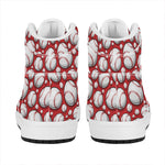Red Baseball Pattern Print High Top Leather Sneakers