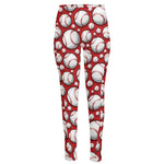 Red Baseball Pattern Print High-Waisted Pocket Leggings
