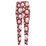 Red Baseball Pattern Print High-Waisted Pocket Leggings