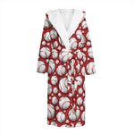 Red Baseball Pattern Print Hooded Bathrobe