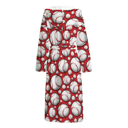 Red Baseball Pattern Print Hooded Bathrobe