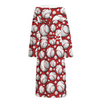 Red Baseball Pattern Print Hooded Bathrobe