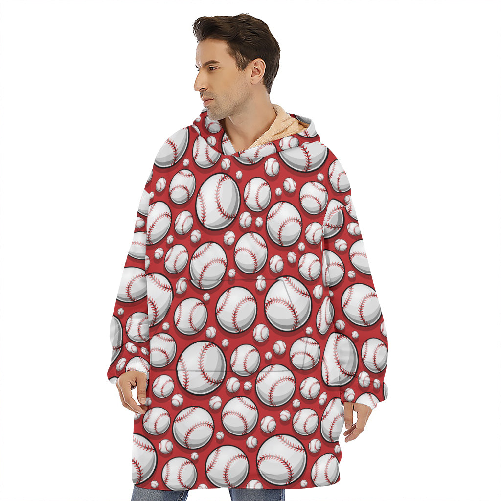 Red Baseball Pattern Print Hoodie Blanket
