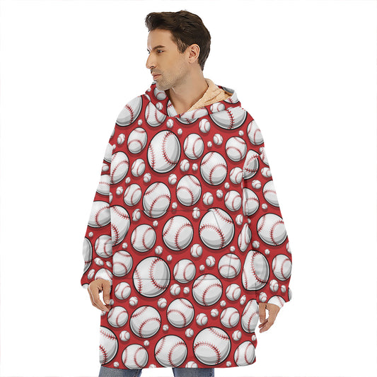 Red Baseball Pattern Print Hoodie Blanket