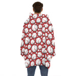 Red Baseball Pattern Print Hoodie Blanket