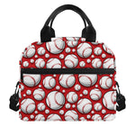 Red Baseball Pattern Print Insulated Lunch Bag