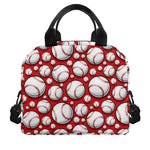 Red Baseball Pattern Print Insulated Lunch Bag