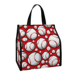 Red Baseball Pattern Print Insulated Lunch Tote