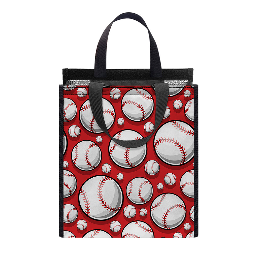 Red Baseball Pattern Print Insulated Lunch Tote