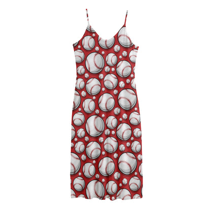Red Baseball Pattern Print Jersey Midi Cami Dress