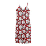 Red Baseball Pattern Print Jersey Midi Cami Dress