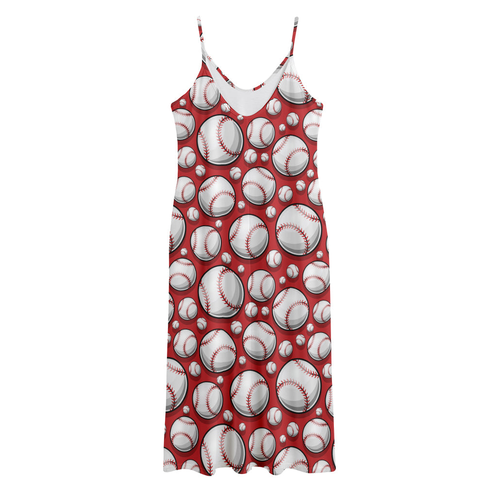 Red Baseball Pattern Print Jersey Midi Cami Dress