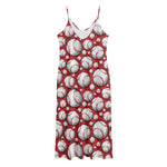 Red Baseball Pattern Print Jersey Midi Cami Dress