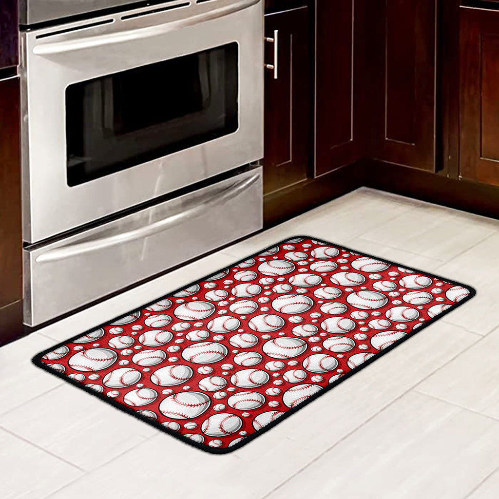 Red Baseball Pattern Print Kitchen Mat