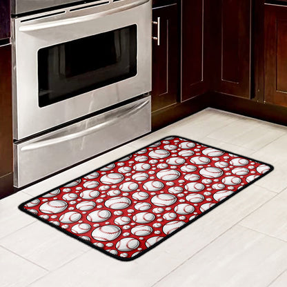 Red Baseball Pattern Print Kitchen Mat