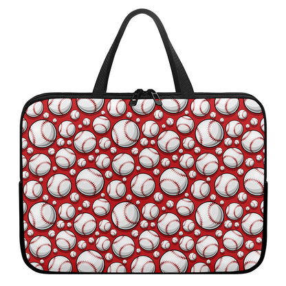 Red Baseball Pattern Print Laptop Sleeve With Handle