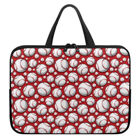 Red Baseball Pattern Print Laptop Sleeve With Handle