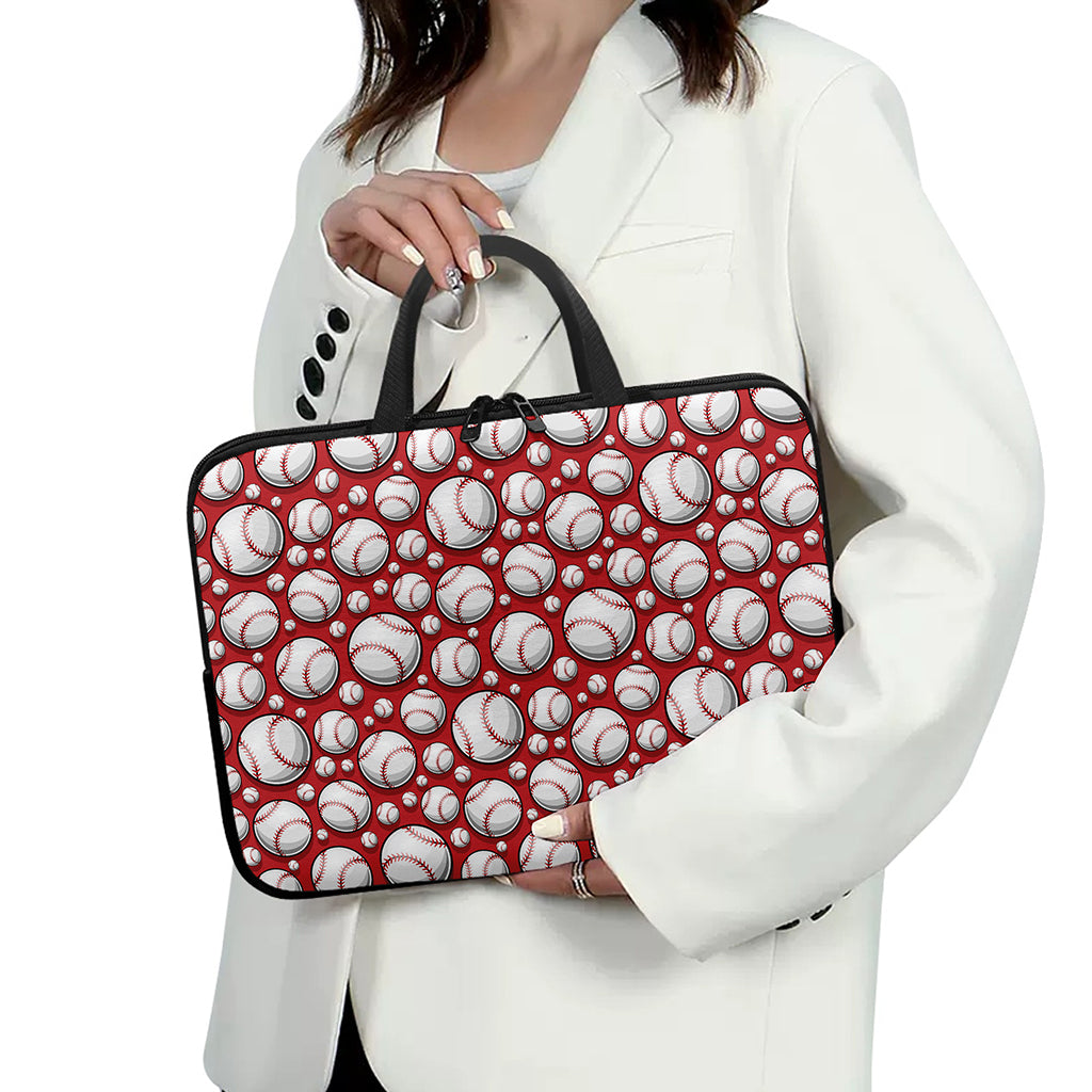 Red Baseball Pattern Print Laptop Sleeve With Handle