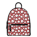 Red Baseball Pattern Print Leather Backpack