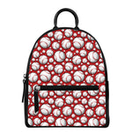 Red Baseball Pattern Print Leather Backpack