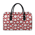 Red Baseball Pattern Print Leather Duffel Bag