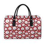 Red Baseball Pattern Print Leather Duffle Bag
